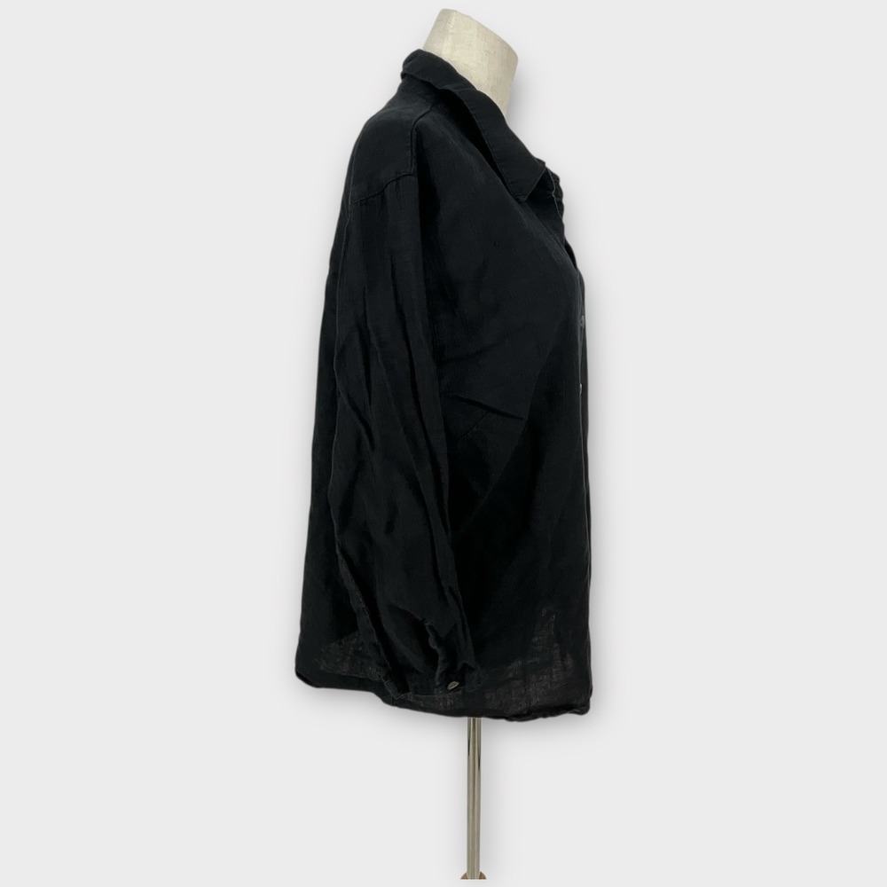 Chicos Black Linen Button Down Long Sleeve Shirt Women Sz 3 us 16 dark academia - Picture 4 of 8